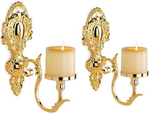 Gold Candle Sconces for Tapered Candlestick,Pack of 2, Gold Candle Wall Sconce Holder Iron Candelabra in Kuwait