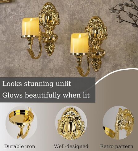 Gold Candle Sconces for Tapered Candlestick,Pack of 2, Gold Candle Wall Sconce Holder Iron Candelabra in Kuwait