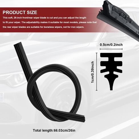 4PCS Wiper Blade Refill, Wiper Blade Replacement Rubber, 26" Windshield Wiper Blade Inserts, Universal Adjustable Size Windshield Wiper Refill Car Accessories Fit for Most Vehicles in Saudi Arabia