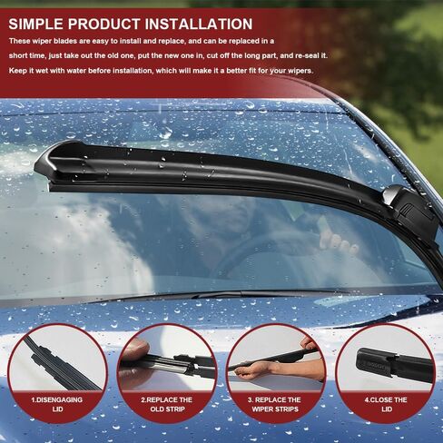 4PCS Wiper Blade Refill, Wiper Blade Replacement Rubber, 26" Windshield Wiper Blade Inserts, Universal Adjustable Size Windshield Wiper Refill Car Accessories Fit for Most Vehicles in Saudi Arabia