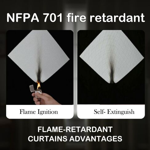 Fire -Stretant Fluorine NAFP 701 ستائر قياسية 63 بوصة الطول 2 لوحات بورغ 100 ٪ الستائر الطويلة لغرفة نوم غرفة المعيشة الحرارية معزولة الحرارية (52 × 63 بوصة ، أكسفورد) in Saudi Arabia