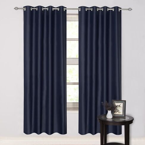 100% Blackout Curtains for Boys Bedroom Thermal Insulated Light Blocking Drapes, W52 x L95, 2 Panels Navy Blue for Bedroom, Dorm & Living Room in Saudi Arabia