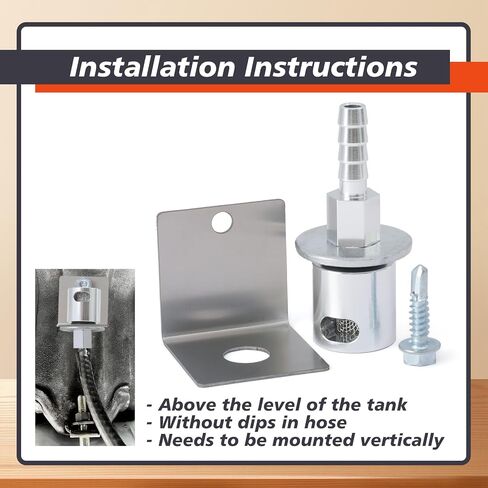19-174 Fuel Tank Vent Roll Over Valve with Bracket Kit Compatible with Holley Sniper EFI Upgrade Remote Mount Rollover 5/16 Hose Barb with O-Ring, Silver Aluminum Stainless Steel in Saudi Arabia