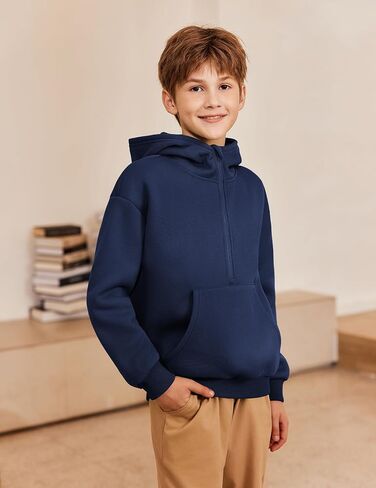 Arshiner Boy's Hooded Sweatshirts Long Sleeve Hoodies Kids Quarter Zip Pullover with Kangaroo Pocket 5-14Y in Saudi Arabia