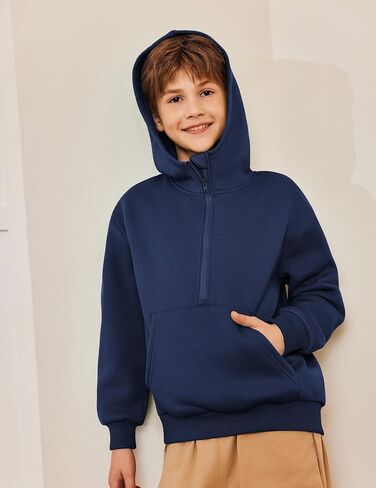 Arshiner Boy's Hooded Sweatshirts Long Sleeve Hoodies Kids Quarter Zip Pullover with Kangaroo Pocket 5-14Y in Saudi Arabia