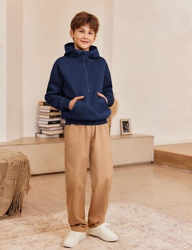 Arshiner Boy's Hooded Sweatshirts Long Sleeve Hoodies Kids Quarter Zip Pullover with Kangaroo Pocket 5-14Y in Saudi Arabia