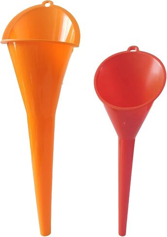 Pack-2 Long Neck Oil Funnel, Hand-Free No Cover Plastic Lubricant Filling Funnel, Top Hanging Loop Design Portable Oil Change Accessory, Suitable for Most Cars Motorcycles (Red & Orange) in Saudi Arabia