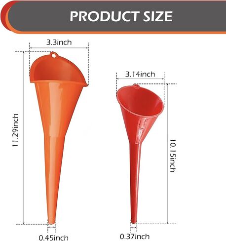 Pack-2 Long Neck Oil Funnel, Hand-Free No Cover Plastic Lubricant Filling Funnel, Top Hanging Loop Design Portable Oil Change Accessory, Suitable for Most Cars Motorcycles (Red & Orange) in Saudi Arabia