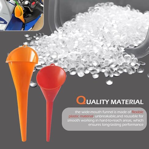 Pack-2 Long Neck Oil Funnel, Hand-Free No Cover Plastic Lubricant Filling Funnel, Top Hanging Loop Design Portable Oil Change Accessory, Suitable for Most Cars Motorcycles (Red & Orange) in Saudi Arabia