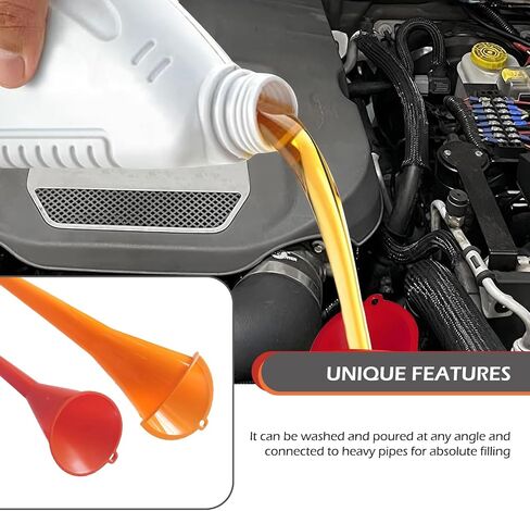 Pack-2 Long Neck Oil Funnel, Hand-Free No Cover Plastic Lubricant Filling Funnel, Top Hanging Loop Design Portable Oil Change Accessory, Suitable for Most Cars Motorcycles (Red & Orange) in Saudi Arabia