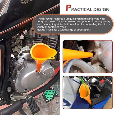 Pack-2 Long Neck Oil Funnel, Hand-Free No Cover Plastic Lubricant Filling Funnel, Top Hanging Loop Design Portable Oil Change Accessory, Suitable for Most Cars Motorcycles (Red & Orange) in Saudi Arabia