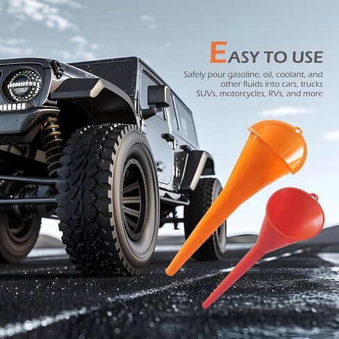 Pack-2 Long Neck Oil Funnel, Hand-Free No Cover Plastic Lubricant Filling Funnel, Top Hanging Loop Design Portable Oil Change Accessory, Suitable for Most Cars Motorcycles (Red & Orange) in Saudi Arabia