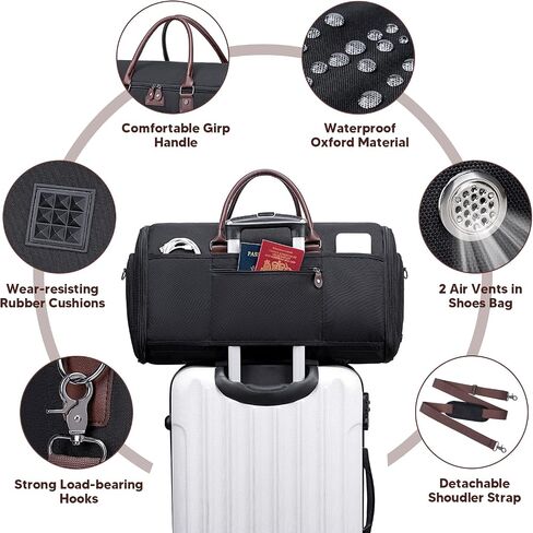 Carry On Darment Bag for Travel ، أكياس داكت قابلة للتحويل للرجال للرجال - 2 في 1 حقيبة سفر معلقة بأكياس السفر مع مقصورة الأحذية in Kuwait