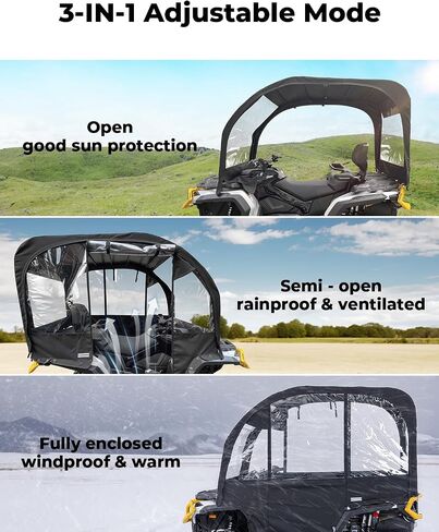 Kemimoto Extra Large ATV CAB العلبة 3-في 1 قابلة للتعديل في جميع الأحوال الجوية ATV ATV Cover مع رؤية كاملة تتوافق مع Polaris Can-Am Kawasaki Arctic Cat Cfmoto in Kuwait