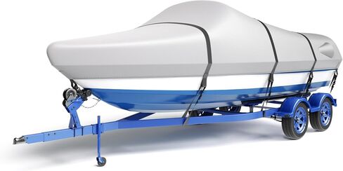 600D Waterproof Boat Cover, 17-19' Marine Grade Heavy Duty Trailerable Anti-UV Polyester Canvas, Fits 17-19ft Bass Boat, V-Hull, Fish & Ski,Grey in Saudi Arabia