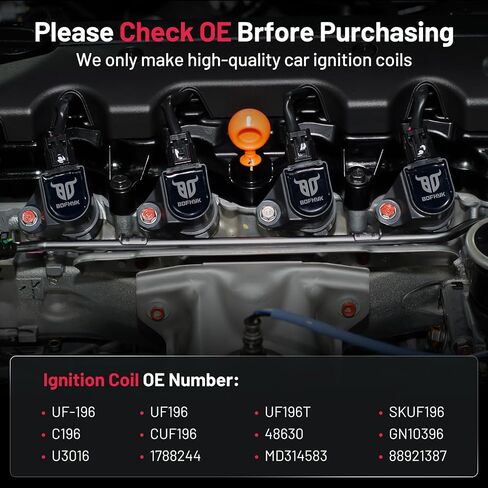 حزمة ملف الإشعال BDFHYK UF296 متوافقة مع 01 02 03 04 05 06 جيب جراند شيروكي TJ Wrangler 2.4L 2.5L 4.0L 4.7L L4 L6 V8 لفائف لـ 56041476AA 56041476AB C1230 C1263 مجموعة لفائف من 1 in Saudi Arabia