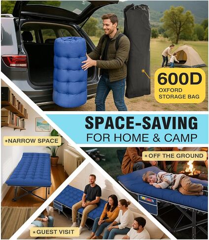 Slendor Camping Cot, Folding Camping Cots for Adults with Mattress, Portable Camping Bed Sleeping Cot with Pillow&Carry Bag for Office/Home Nap, Outdoor, Camping, Travel, Max Load 600lbs in Saudi Arabia