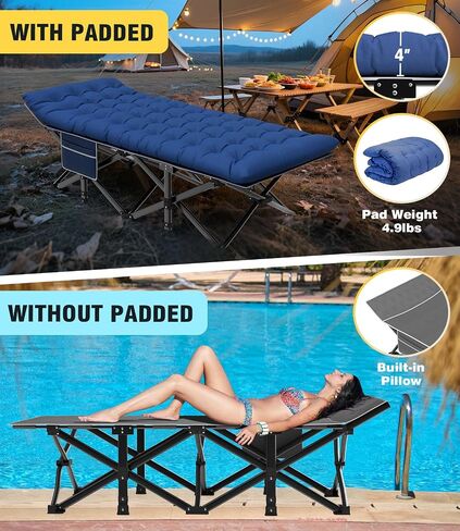 Slendor Camping Cot, Folding Camping Cots for Adults with Mattress, Portable Camping Bed Sleeping Cot with Pillow&Carry Bag for Office/Home Nap, Outdoor, Camping, Travel, Max Load 600lbs in Saudi Arabia