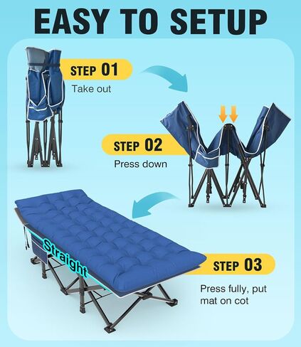 Slendor Camping Cot, Folding Camping Cots for Adults with Mattress, Portable Camping Bed Sleeping Cot with Pillow&Carry Bag for Office/Home Nap, Outdoor, Camping, Travel, Max Load 600lbs in Saudi Arabia