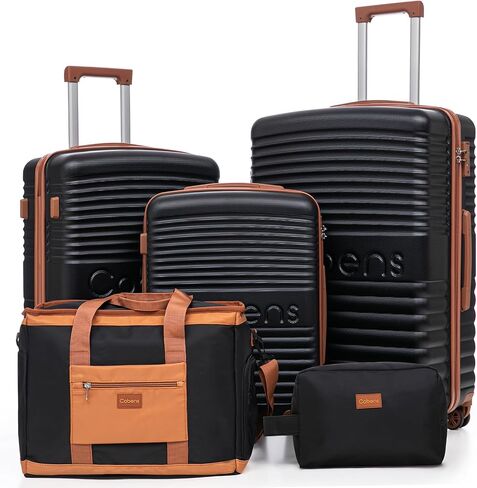 مجموعات الأمتعة 5 قطعة للجنسين مع عجلات Spinner وقفل TSA ، مجموعة ABS Hardshell ، حقائب سفر مائية خفيفة الوزن للرجال ، 20 "، 24" ، 28 "أسود in Kuwait