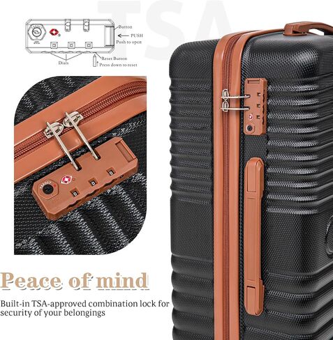 مجموعات الأمتعة 5 قطعة للجنسين مع عجلات Spinner وقفل TSA ، مجموعة ABS Hardshell ، حقائب سفر مائية خفيفة الوزن للرجال ، 20 "، 24" ، 28 "أسود in Kuwait