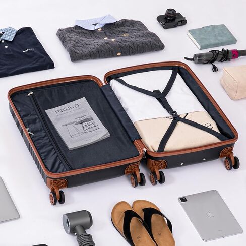مجموعات الأمتعة 5 قطعة للجنسين مع عجلات Spinner وقفل TSA ، مجموعة ABS Hardshell ، حقائب سفر مائية خفيفة الوزن للرجال ، 20 "، 24" ، 28 "أسود in Kuwait