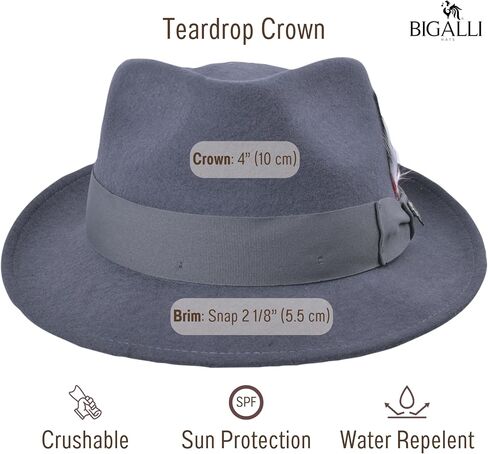 Quickstep Hat 100% Fine Wool Felt Fedora Crushable Teardrop | Grosgrain and Feather, 2 1/8 inch Brim | Fedora Hat in Kuwait