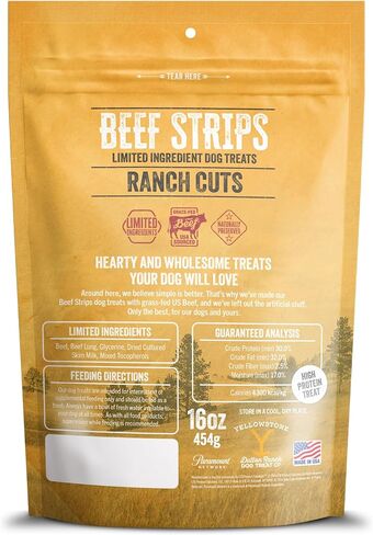 Yellowstone Limited Ingredient Dog Treats Beef Strips - Healthy Dog Treats Made in USA - Air Dried Beef Collagen Dog Jerky Treats - Crunchy & Chewy Dog Treats - Beef Dog Treats Jerky - 16oz in Saudi Arabia