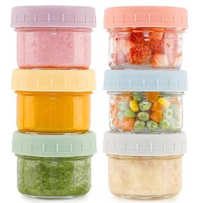 Caperci 6-Pack Glass Baby Food Storage Containers - 4 oz freezer safe Baby Food Storage jars with Lids, small glass baby puree containers,Baby Bullet Jars, Microwave & Dishwasher Safe, BPA Free