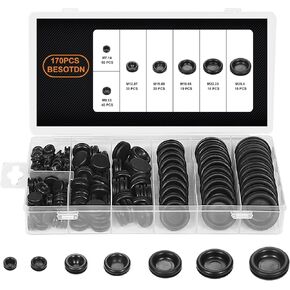 170PCS Rubber Grommet Kit, Closed Rubber Hole Plug, Electrical Wire Gasket Kit, Rubber Grommets for Wiring Protection, Firewall Hole Plug Set, Drill Hole 7 Sizes 1/4" 3/8" 1/2" 5/8" 3/4" 7/8" 1"