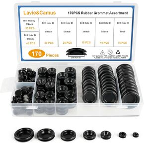170PCS Rubber Grommet Kit, Closed Rubber Hole Plug, Rubber Grommets for Wiring Protection, Firewall Grommets Automotive, Drill Hole 7 Sizes 1/4" 3/8" 1/2" 5/8" 3/4" 7/8" 1"