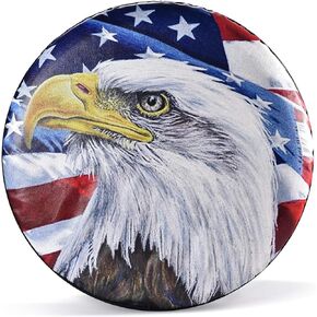 Spare Tire Cover, Wheel Cover with American Eagle US Flag PVC Leather Waterproof Dust-Proof Universal Fit for Jeep Trailer RV SUV Camper Vehicle (14 Inch)