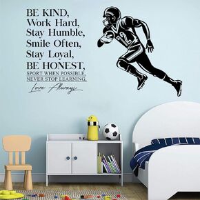 Football Wall Decals Inspirational Quotes Wall Stickers Vinyl Sport Wall Decal Art Peel and Stick Living Room Kids Bedroom Home Decor - You are Brave, You are Smarter, You are Stronger