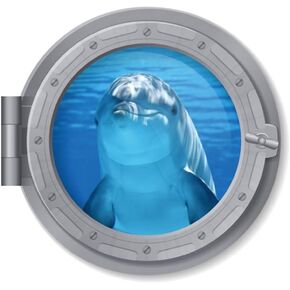 11 x 11 inch Cute Dolphin Unsersea Series Porthole Fake Window Removable Wall Decals Swimming Sea Fish Waterproof Wall Stickers for Childrens Playroom Nursery Bathroom