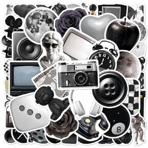 Pack 50 Pcs Black and White Stickers for Water Bottles Waterproof Laptop Luggage Computer Journaling Scrapbooking Teens Adults Funny Aesthetic Sticker Packs Small Vinyl Decals