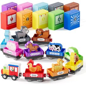 Wooden Animal Toy Train Set,Magnetic Train Toys,Montessori Preschool Educational Learning Toy,Fine Motor Toys,Little People Toys,Great Gifts for 123 Year Old Boys Girls