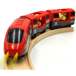 Battery Operated Trains for Wooden Train Track Set Locomotive with Light for Toddlers 3 4 5 Year Old Boys Red High Speed Magnetic Couplings with Passengers(Without Battery)