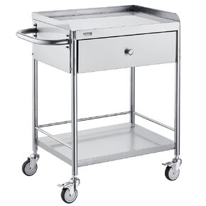 VEVOR Lab Serving Cart Utility Cart Stainless Steel Medical Cart with Two Drawers for lab Equipment Use Grade I Stainless Steel Utility Services (2 Shelves/ 2 Drawer)