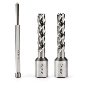 OSCARBIDE 7/16"x2"Annular Cutters 2 Piece,7/16 inch Cutting Diameter 2 inch Depth of Cut,3/4 inch Weldon Shank 2 Flat Mag Drill Bit with Pilot Pin for Magnetic Drill Press