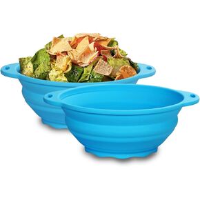 Silicone Collapsible Bowl Silicone Salad Bowl Collapsible Bowl for Camping Hiking Food-Grade Silicone Storage Container 2 PACK (Blue)