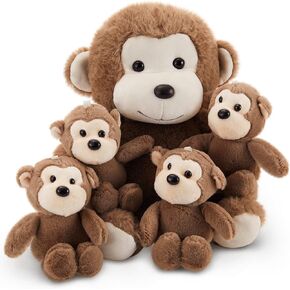 Lewtemi 5 Pcs Monkey Stuffed Animals Large Monkey Plush Toy with 4 Cute Plush Baby Monkeys Soft Stuffed Monkey Plush Toy Cuddly Monkey Plushie for Boys and Girls Birthday Gifts Party Favors