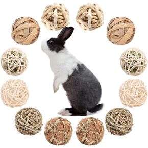 12 PCS Small Animals Activity Toys, Bunny Play Balls Rolling Chew Toys & Gnawing Treats for Rabbits Guinea Pigs Chinchilla Bunny Degus - Pet Cage Entertainment Accessories in Kuwait