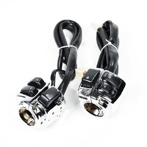 Chrome Head Turn Signal Light Horn Switch + Harness Compatible with 1996-2012 Harley Dyna Softail Sportster V-Rod 1" Handlebar