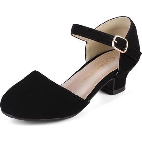 PANDANINJIA Girls Heels Dress Shoes Flower Girl Ankle Strap Closed Toe Toddler Heels Wedding Party Victo Little Big Kids Pump Shoes