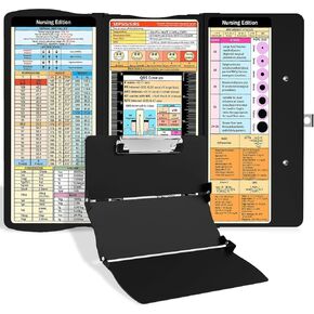 Nursing Clipboard Foldable Nurse Clipboard: Medical Folding Clipboards with Nursing Edition Cheat Sheets Pocket Size Foldable Clipboard for Nurses Clinical Clipboards for Students Doctors Black
