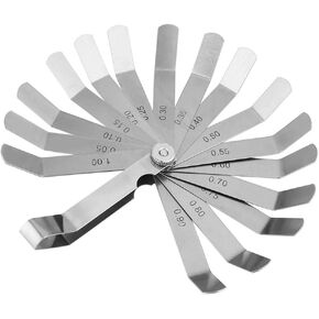 0.05-1.00mm Feeler Gauge Set, Stainless Steel Curved Feeler Gauge Measurement Tool, 16 Blade Offset Feeler Gauge Set, for Measuring Gap