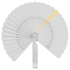 16-Blade Offset Manganese Steel Feeler Gauge, Dual Marked Metric and Imperial Measuring Tool for Measuring Gap (Measuring Range: 0.127-0.508mm / 0.005-0.02 inch)