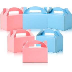 Skyygemm 24 Pcs Gable Gift Box Colorful Paper Candy Boxes Snack Goodie Cake Treat Boxes for Birthday Holiday Party Favors, 6 x 3.5 x 3.5 Inch(Blue and Pink)