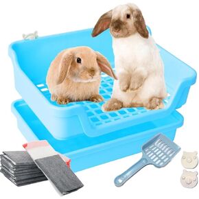 Bumbox Large Rabbit Litter Box w/Plastic Grid & Dump Tray-Bunny Poop Tray Safe for Bunny Feet Pet Bunny Supplies- Rabbit Cage Accessories for Training Corner Bunny Litter Pan (Cream)