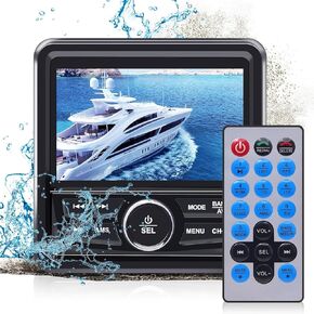 Geloo Boat Stereo Radio System Marine Stereo Receiver-Digital Media MP5 Player, Waterproof 4 inch Display Screen, Wireless Connection, AM/FM Radio Receiver, Watch HD Video, Caller ID（7 Colors）